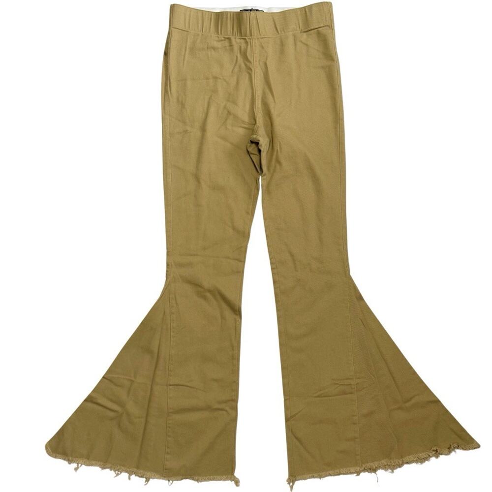 L&B Lucky & Blessed FLARE Pull On Pants Size L Khaki Twill Hippie Rodeo NEW